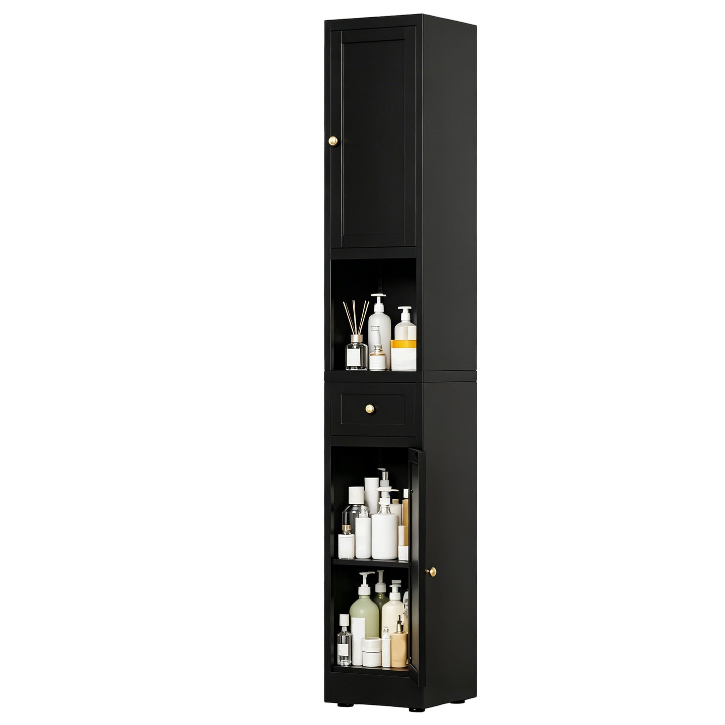 VIYET 71" Tall Black Bathroom Storage Cabinet, Slim Metal Storage Organizer with 2 Doors, Adjustable Shelves, Freestanding Cabinet