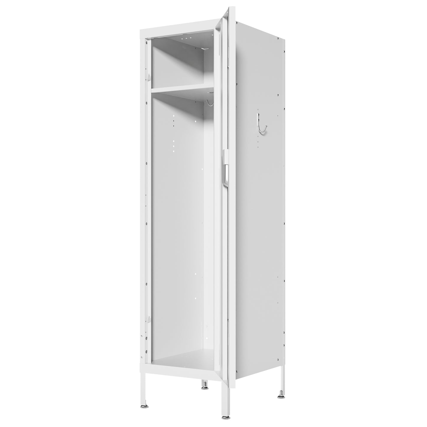 VIYET 55" White Metal Wardrobe Cabinet, Narrow Steel Clothing Storage with Lock & Ventilated Door, Side Hooks, Freestanding Closet for Bedroom & Small Apartment