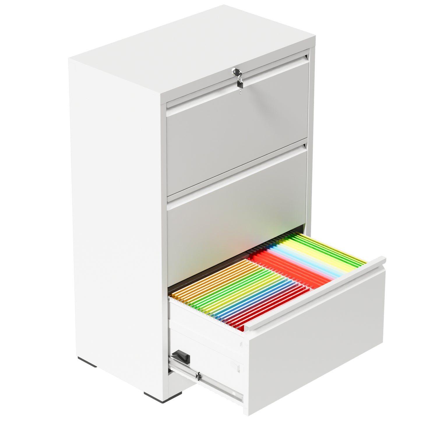 VIYET 3 Drawer Lateral File Cabinet with Lock, White Metal Filing Cabinet for Home Office, Fits Letter, Legal, A4 & F4 Hanging Files