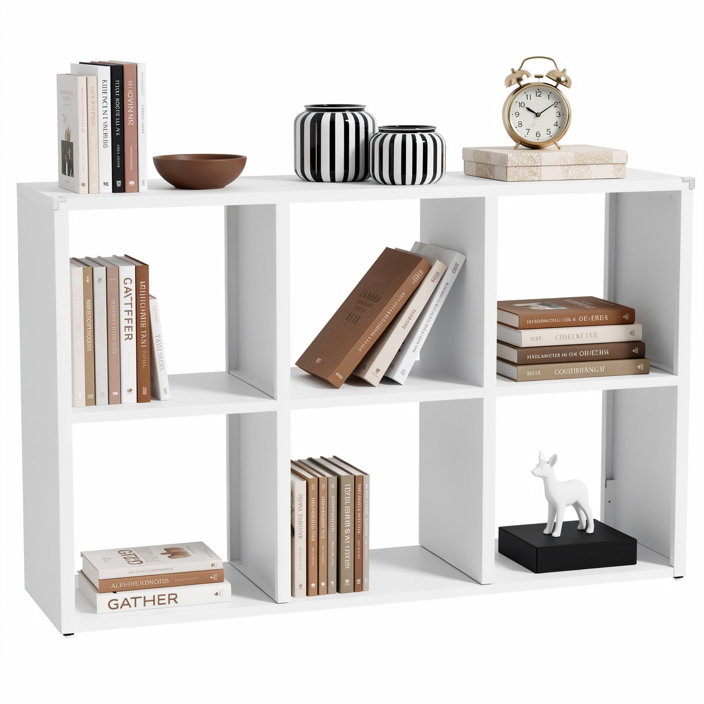 VIYET 6-Cube Metal Bookcase, 41"H Open Storage Organizer with 6 Cubes, Freestanding Display Shelf