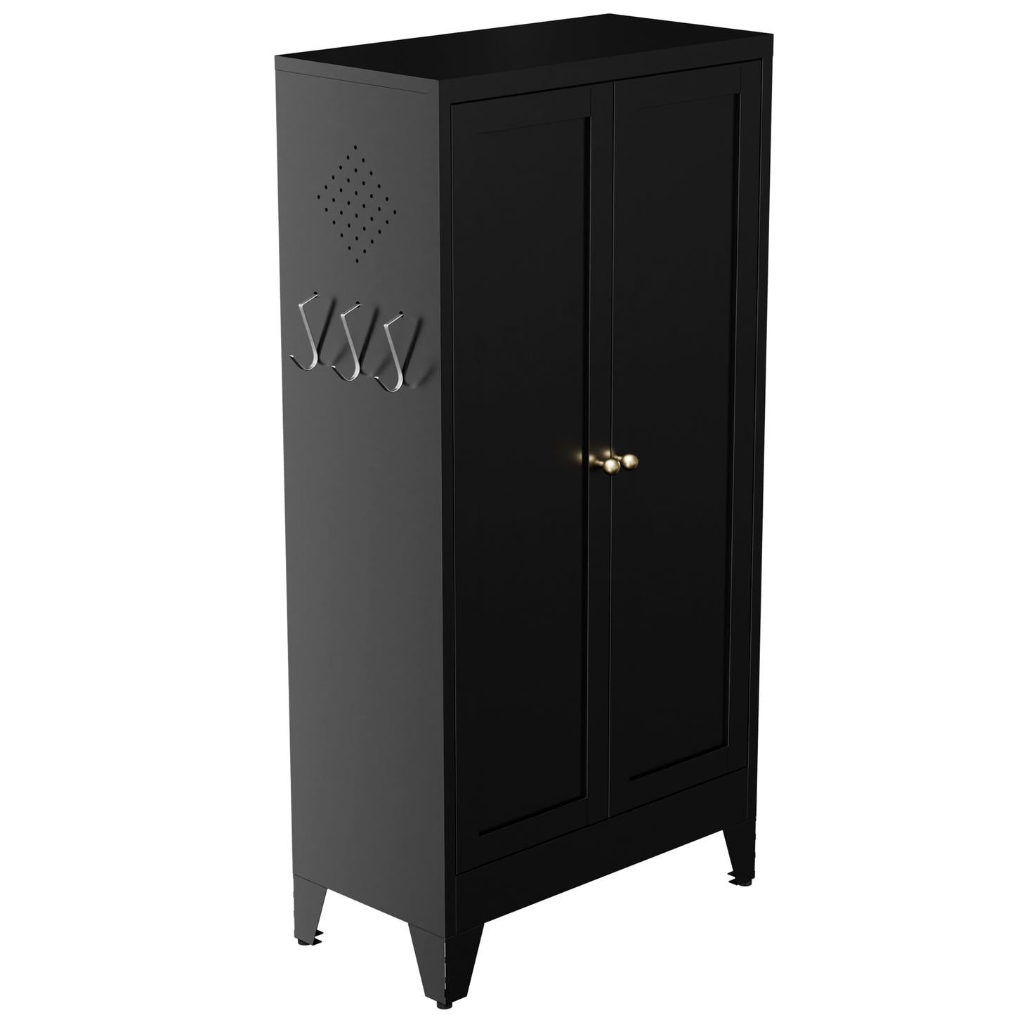 VIYET 47" Black Metal Pantry Cabinet with Adjustable Shelves, Freestanding Kitchen Storage Cabinet with Doors for Pantry, Bathroom & Living Room