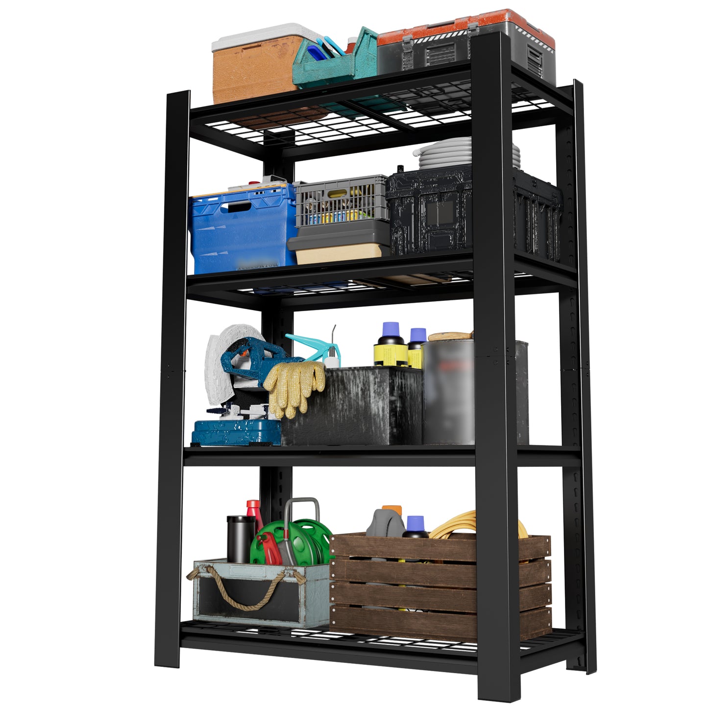 VIYET 60" H Heavy Duty Metal Shelving Unit, 4 Tier Adjustable Storage Rack with 2240 LBS Capacity, Garage Shelf Organizer for Pantry Kitchen Black