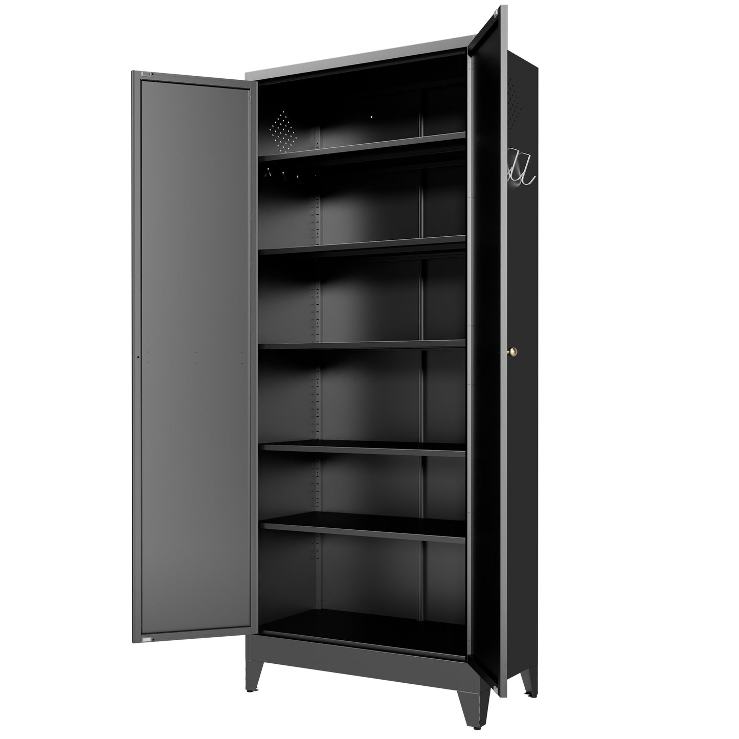 VIYET 75" Metal Kitchen Pantry Cabinet, Tall Freestanding Storage Cabinet with 5 Adjustable Shelves, Heavy Duty Steel Organizer for Kitchen, Dining Room, Black
