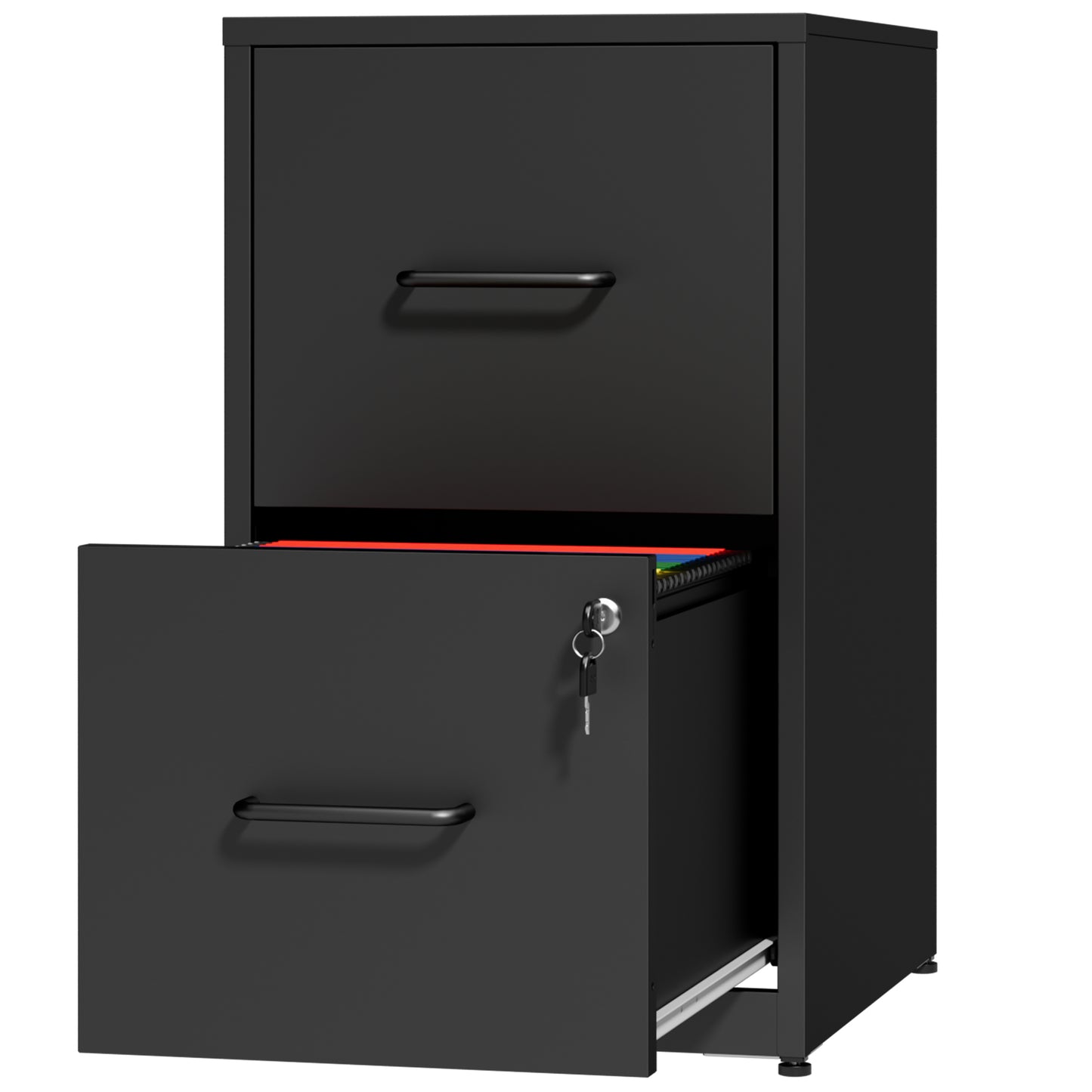VIYET 2 Drawer Vertical File Cabinet with Lock, Metal Under Desk Filing Cabinet with Anti-Tip Kit, Adjustable Rails for Letter & Legal Files, Black Office Storage