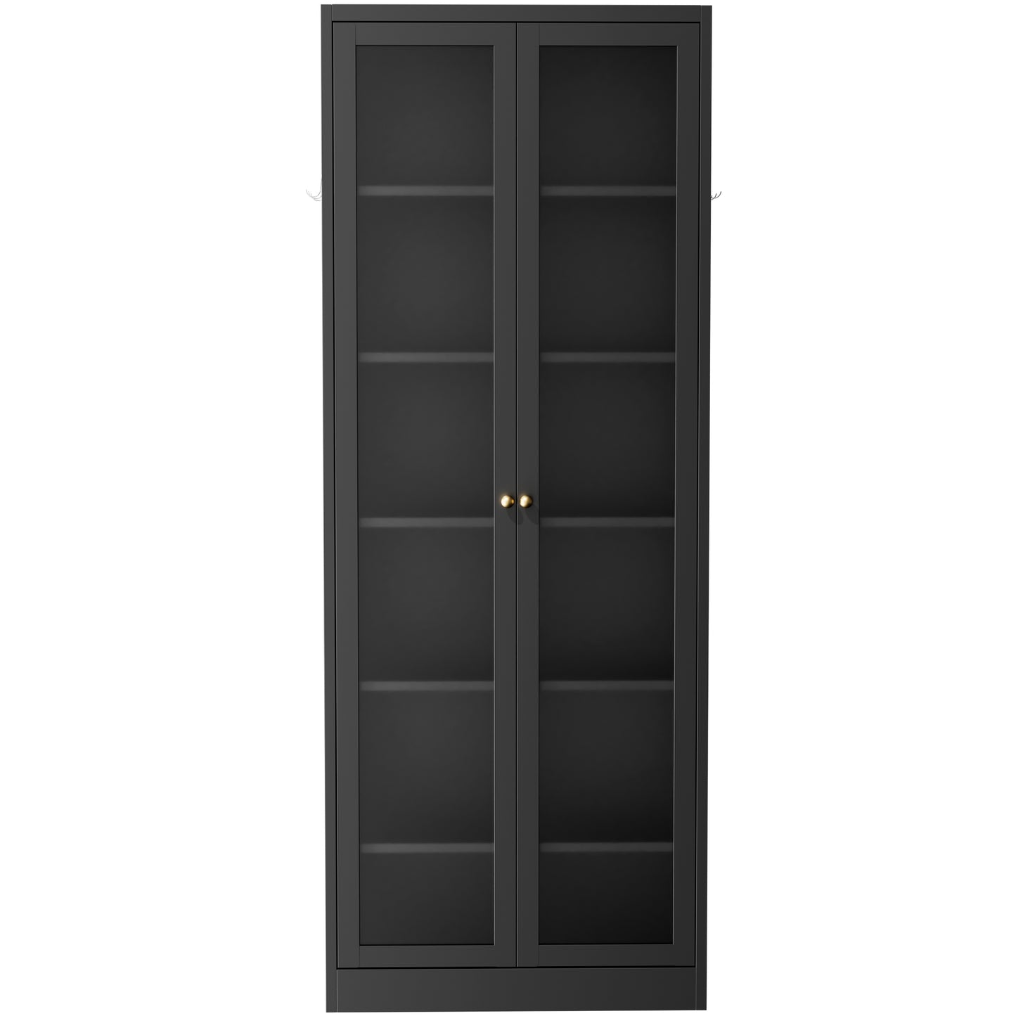 VIYET Metal Pantry Cabinet, 72" Tall Kitchen Storage Cabinet with Glass Doors and 5 Adjustable Shelves, Freestanding Steel Utility Cabinet for Kitchen, Bathroom, Pantry, Black