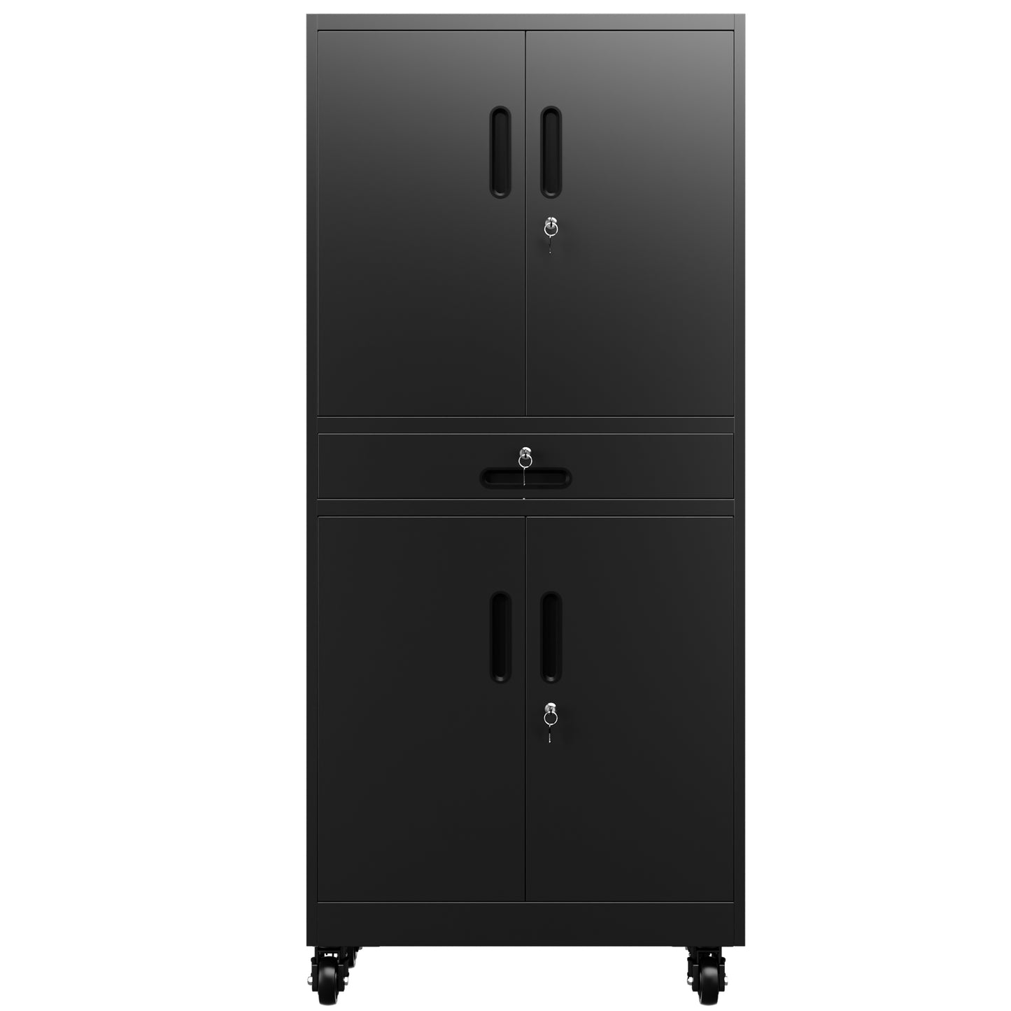 VIYET 71" Metal Garage Storage Cabinet with Drawer, Lockable Doors, Adjustable Shelves, Pegboard & Rolling Wheels for Home Office Utility