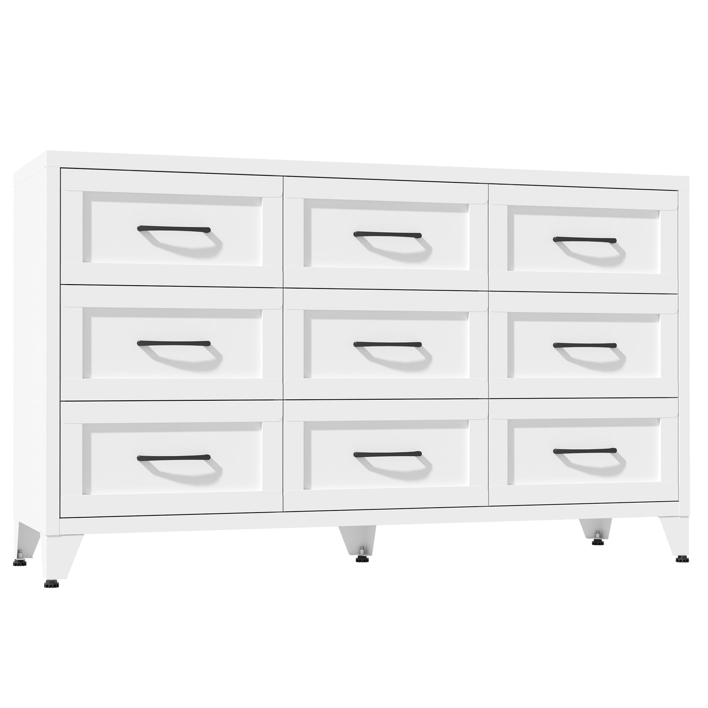 VIYET 9-Drawer Wide Dresser, White Bedroom Storage Chest with Smooth-Glide Drawers for Closet, Hallway & Entryway