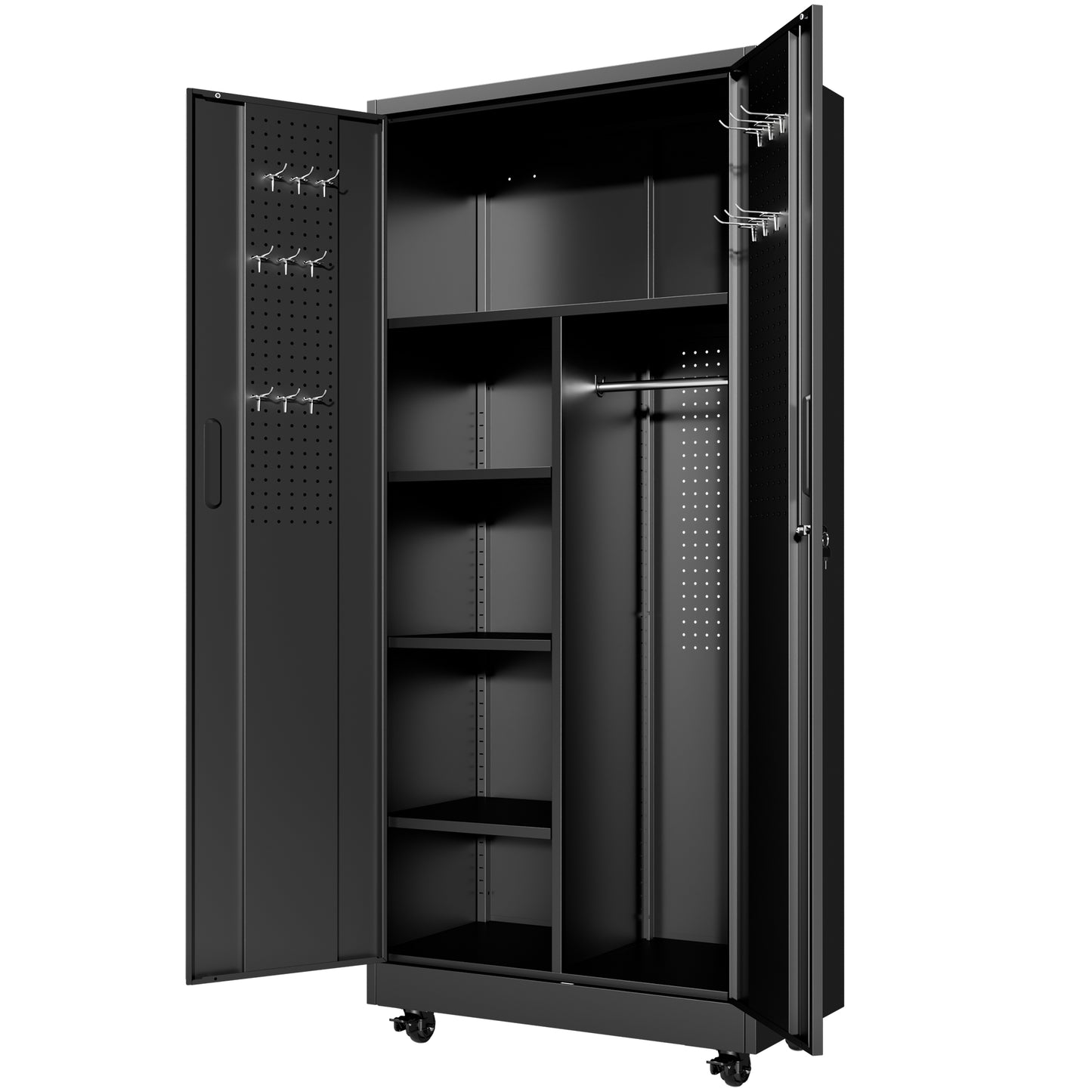 VIYET 71" Rolling Metal Storage Locker with Lockable Doors, Freestanding Steel Wardrobe Cabinet for Home Office School Gym