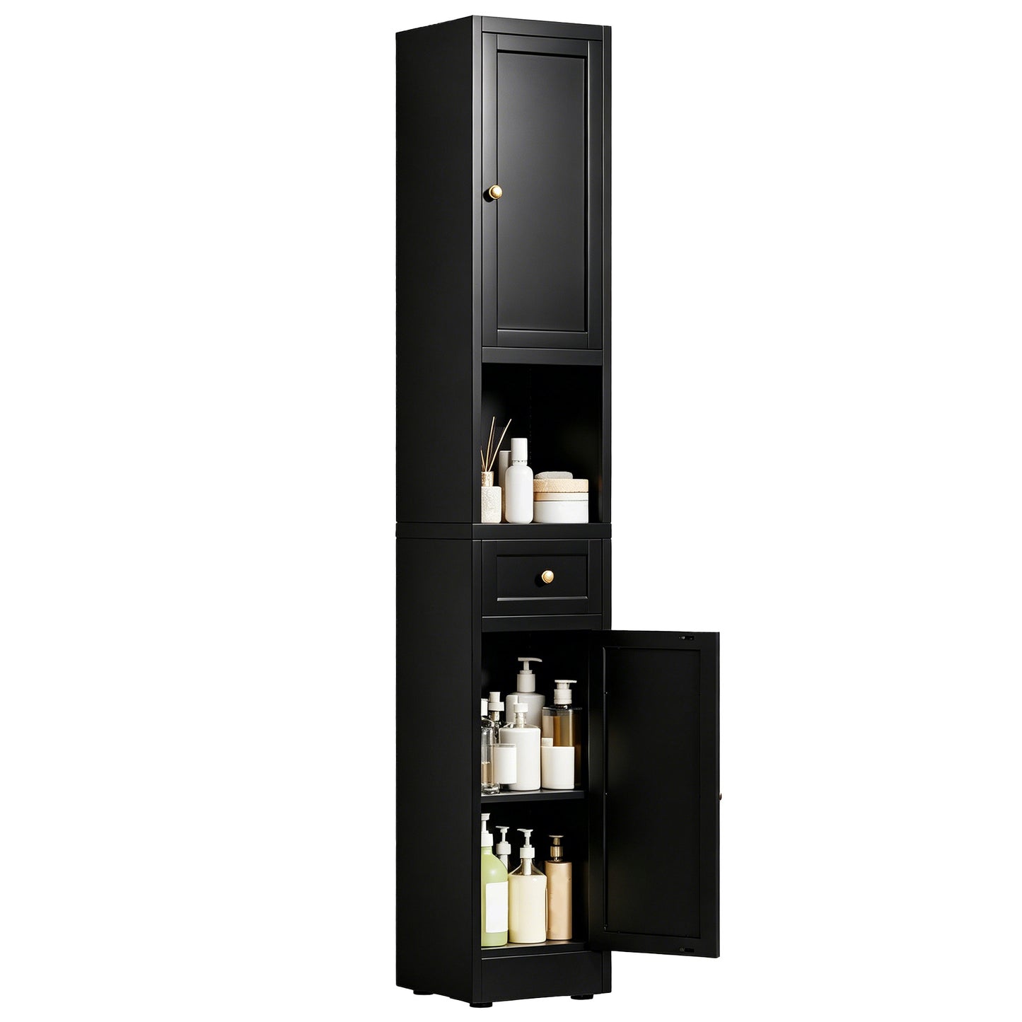 VIYET 71" Tall Black Bathroom Storage Cabinet, Slim Metal Storage Organizer with 2 Doors, Adjustable Shelves, Freestanding Cabinet
