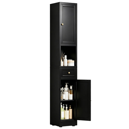 VIYET 71" Tall Black Bathroom Storage Cabinet, Slim Metal Storage Organizer with 2 Doors, Adjustable Shelves, Freestanding Cabinet
