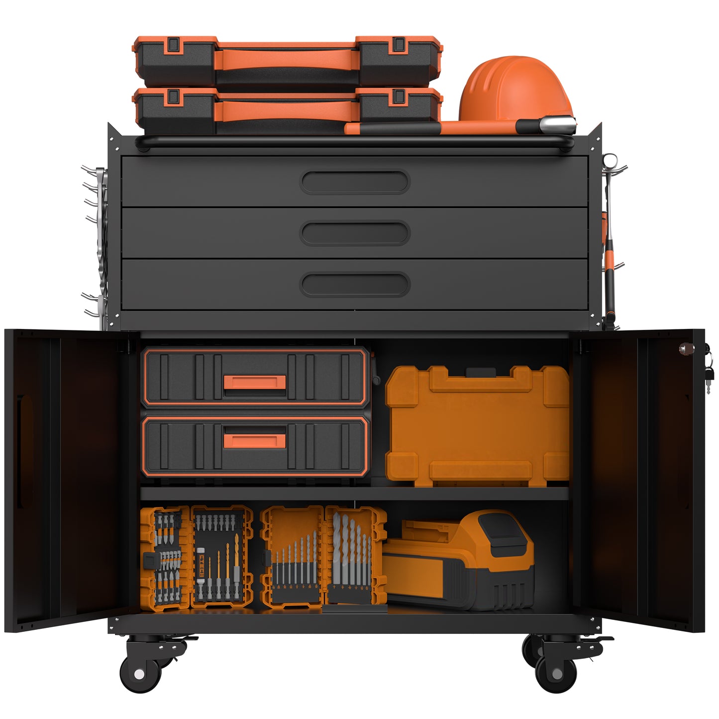VIYET 34" Heavy-Duty Rolling Metal Tool Cabinet - 3-Drawer Garage Storage Organizer with Lockable Wheels, Black