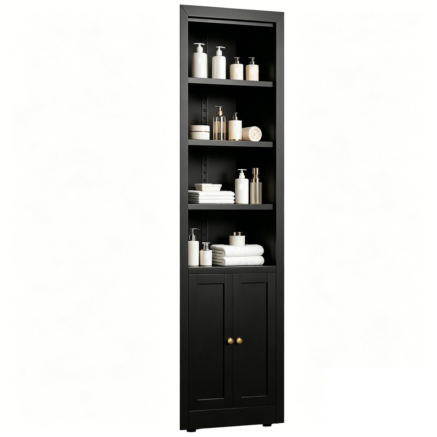 VIYET 71" Tall Black Corner Storage Cabinet, 5-Tier Freestanding Metal Corner Organizer with Adjustable Shelves & Doors