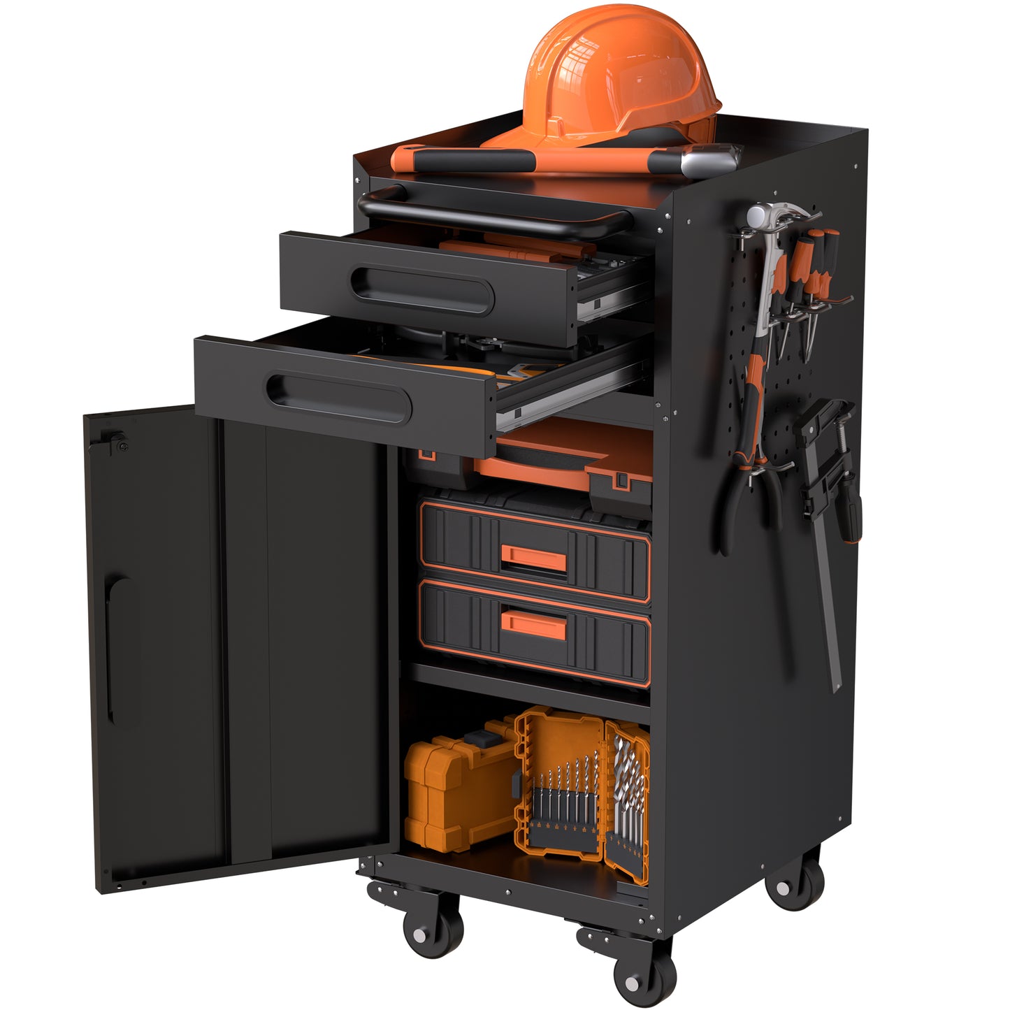 VIYET 34" Narrow Rolling Tool Cabinet - Slim 2-Drawer Space-Saving Storage with Lockable Door, Black