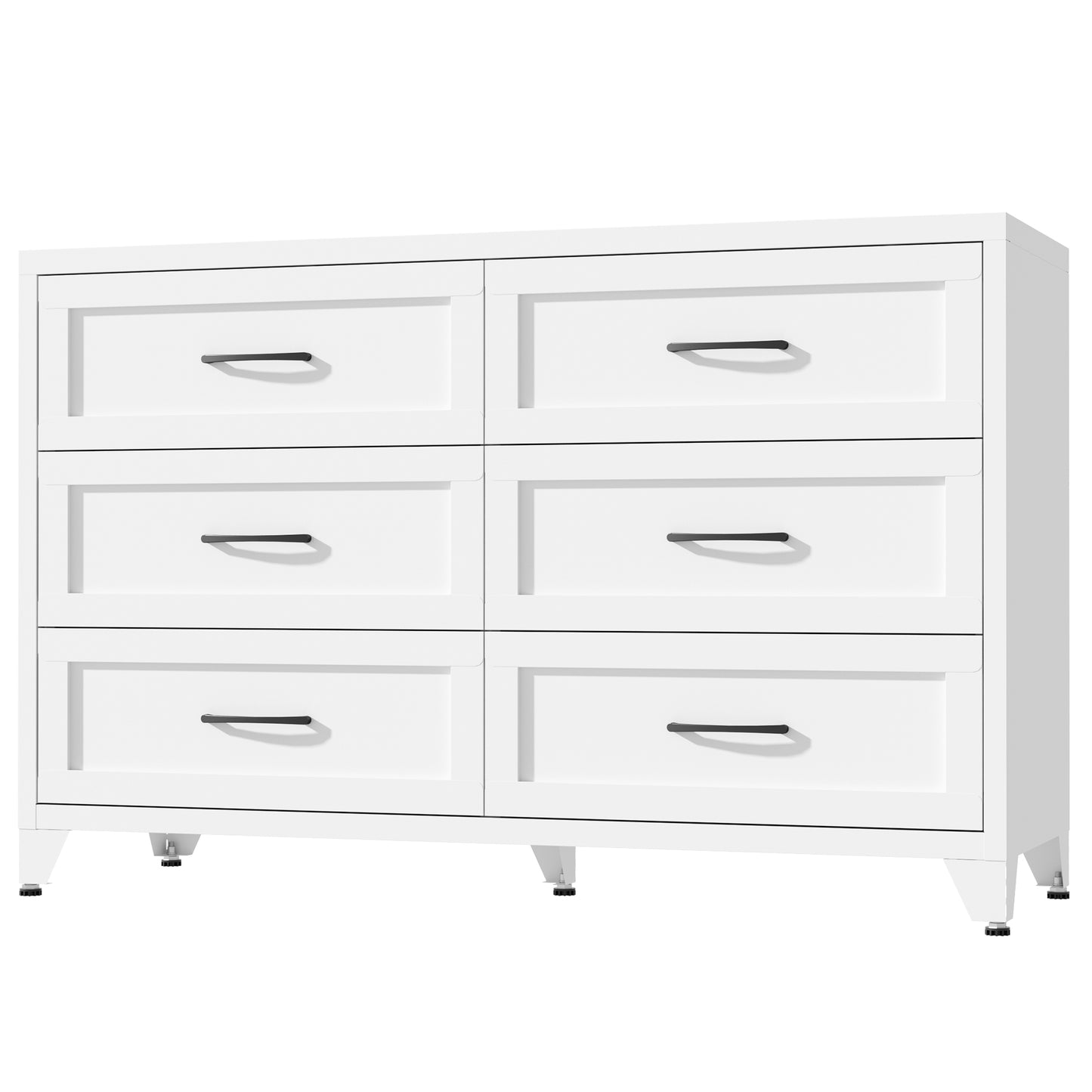 VIYET 6-Drawer White Dresser for Bedroom, Modern Metal Storage Chest with Smooth-Glide Drawers for Closet, Hallway & Entryway