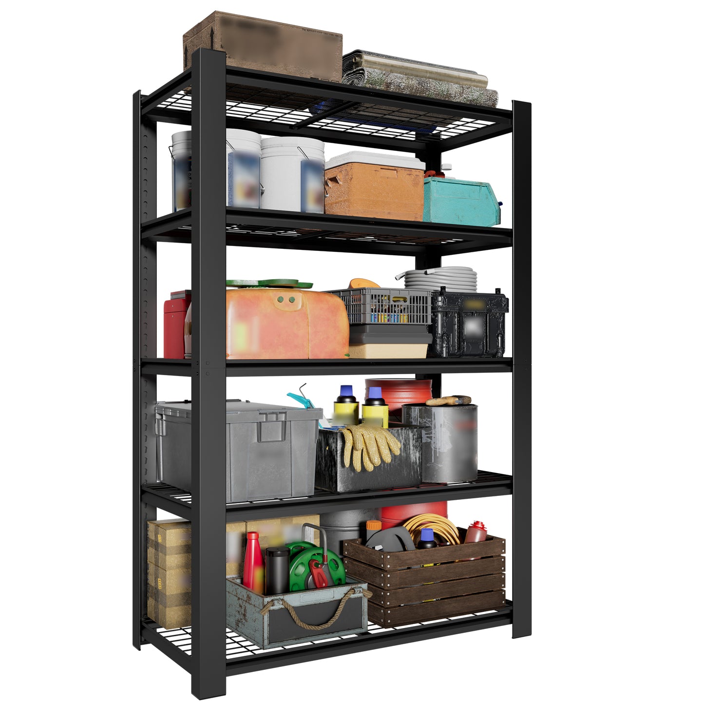 VIYET 72" H 5 Tier Heavy Duty Metal Garage Shelving Unit, Adjustable Industrial Storage Rack with 3000 lbs Capacity, Steel Shelf Organizer, 48"W x 23.6"D Black
