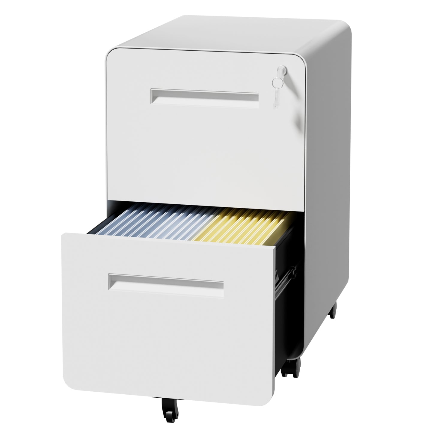 VIYET 2 Drawer Mobile File Cabinet, Metal Rolling Filing Cabinet with Lock, Fully Assembled Steel Office Storage Cabinet for Letter Legal Files, White