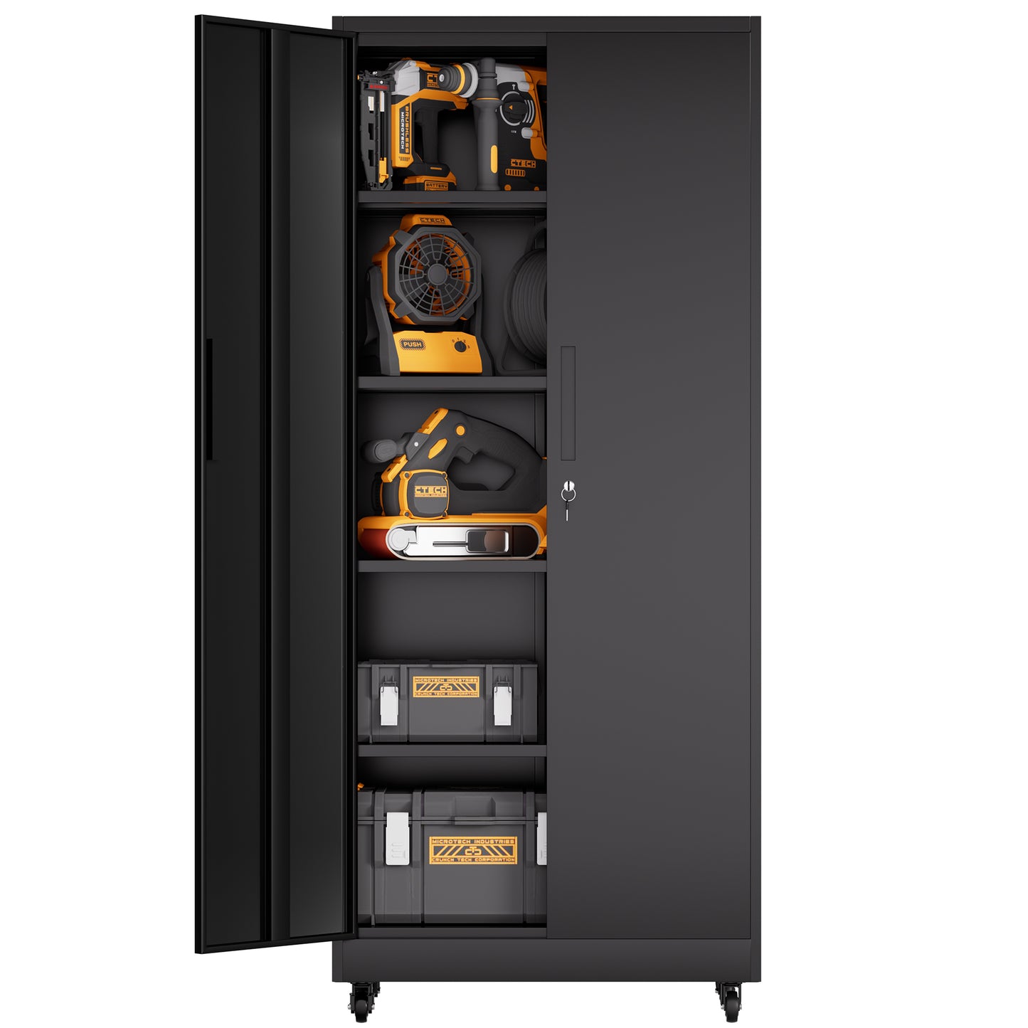 VIYET 71"H Rolling Garage Storage Cabinet,Heavy-Duty Metal Lockable Cabinet w/ 4 Adjustable Shelves (Mobile Tool Organizer for Workshop/Office)