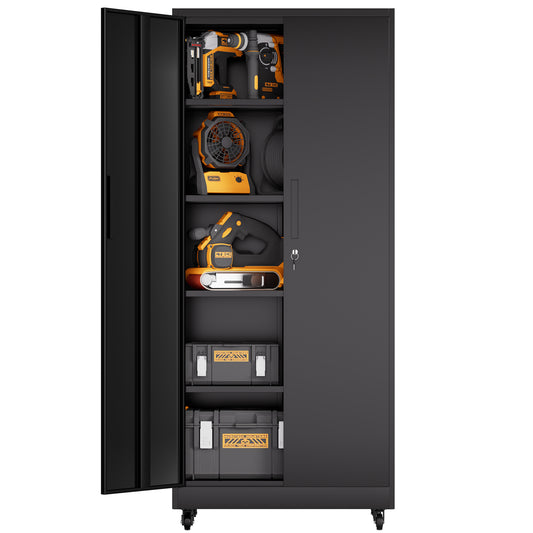 VIYET 71"H Rolling Garage Storage Cabinet,Heavy-Duty Metal Lockable Cabinet w/ 4 Adjustable Shelves (Mobile Tool Organizer for Workshop/Office)