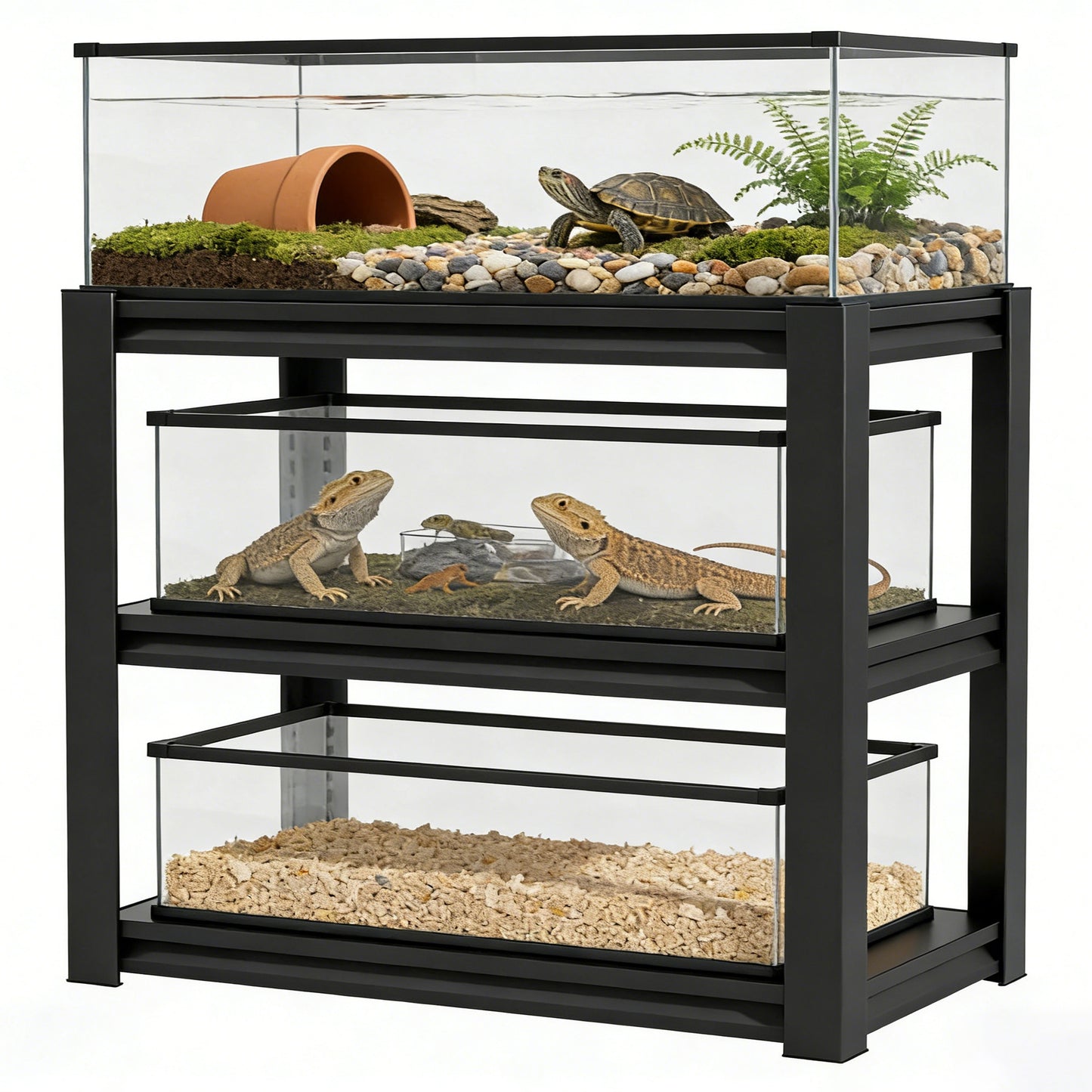 VIYET 3-Tier Metal Fish Tank Stand, 47.2"W Heavy Duty Adjustable Aquarium Rack for 30-40 Gallon Fish Tank, Multi-Use Storage Shelf