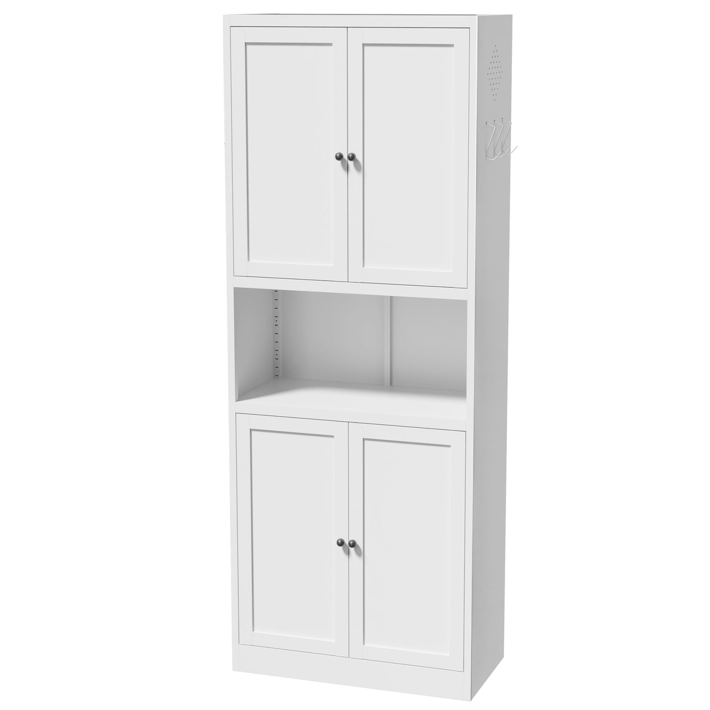 VIYET 72" Kitchen Pantry Cabinet with Large Countertop, Adjustable Shelves & Hooks, White Metal Coffee Bar Storage Cabinet for Kitchen & Dining Room