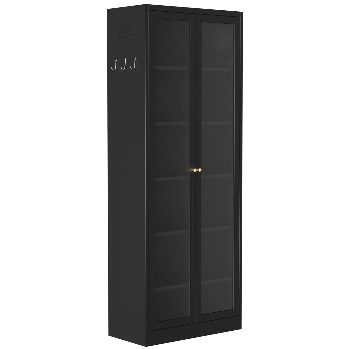 VIYET Metal Pantry Cabinet, 72" Tall Kitchen Storage Cabinet with Glass Doors and 5 Adjustable Shelves, Freestanding Steel Utility Cabinet for Kitchen, Bathroom, Pantry, Black