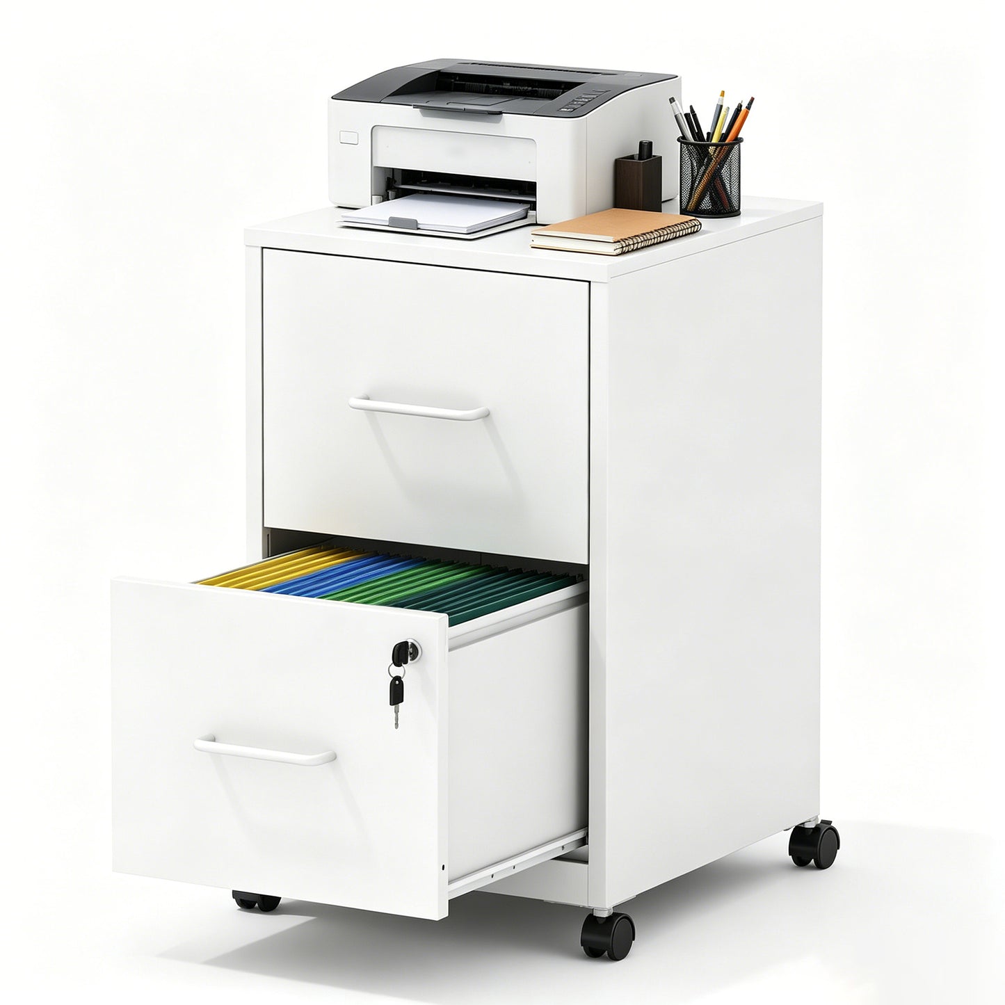 VIYET 25"H 2-Drawer Mobile Lockable File Cabinet with Wheels, Metal Under Desk Rolling Cabinet Fits Letter/Legal/A4