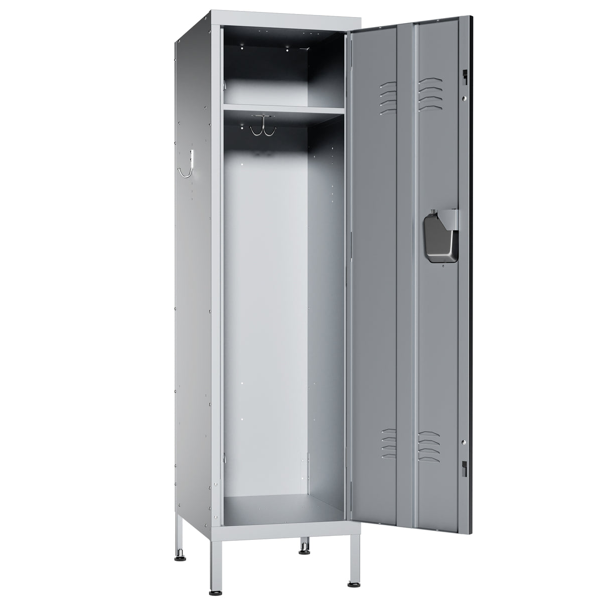 VIYET 55" Steel Wardrobe Cabinet with Lock, Slim Metal Clothing Storage Locker with Ventilated Door, Side Hooks & Anti-Tip Kit for Bedroom, Gray
