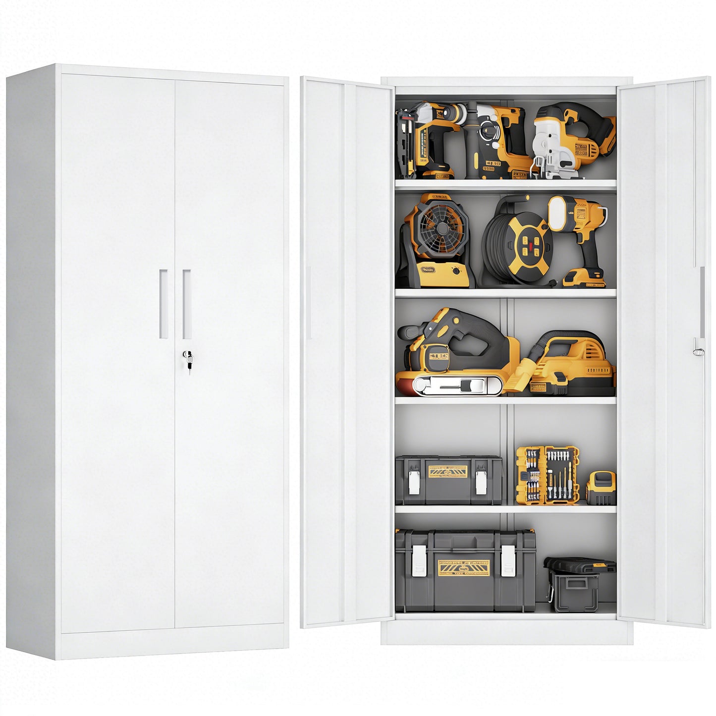 VIYET 71" Metal Storage Cabinet with Locking Doors, 4 Adjustable Shelves, Heavy Duty Steel Utility Cabinet for Garage, Office, Pantry & Classroom