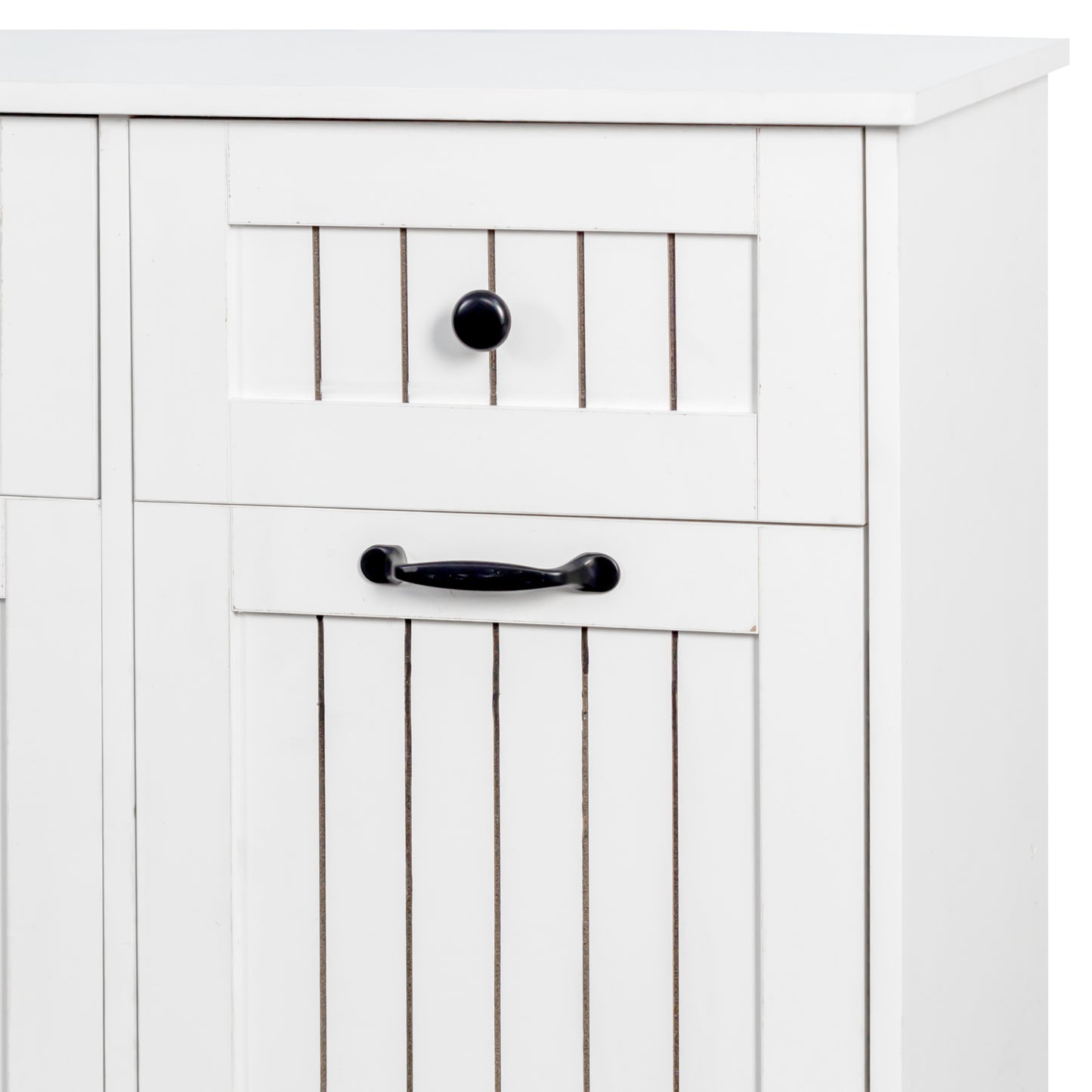 VIYET 35.8" White Laundry Cabinet - Particle Board+MDF, 2 Removable Baskets & 2 Light/Dark Sorting Drawers