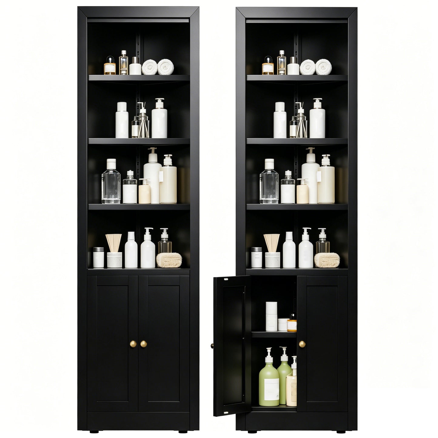 VIYET 71" Tall Black Corner Storage Cabinet, 5-Tier Freestanding Metal Corner Organizer with Adjustable Shelves & Doors