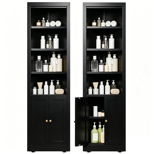 VIYET 71" Tall Black Corner Storage Cabinet, 5-Tier Freestanding Metal Corner Organizer with Adjustable Shelves & Doors