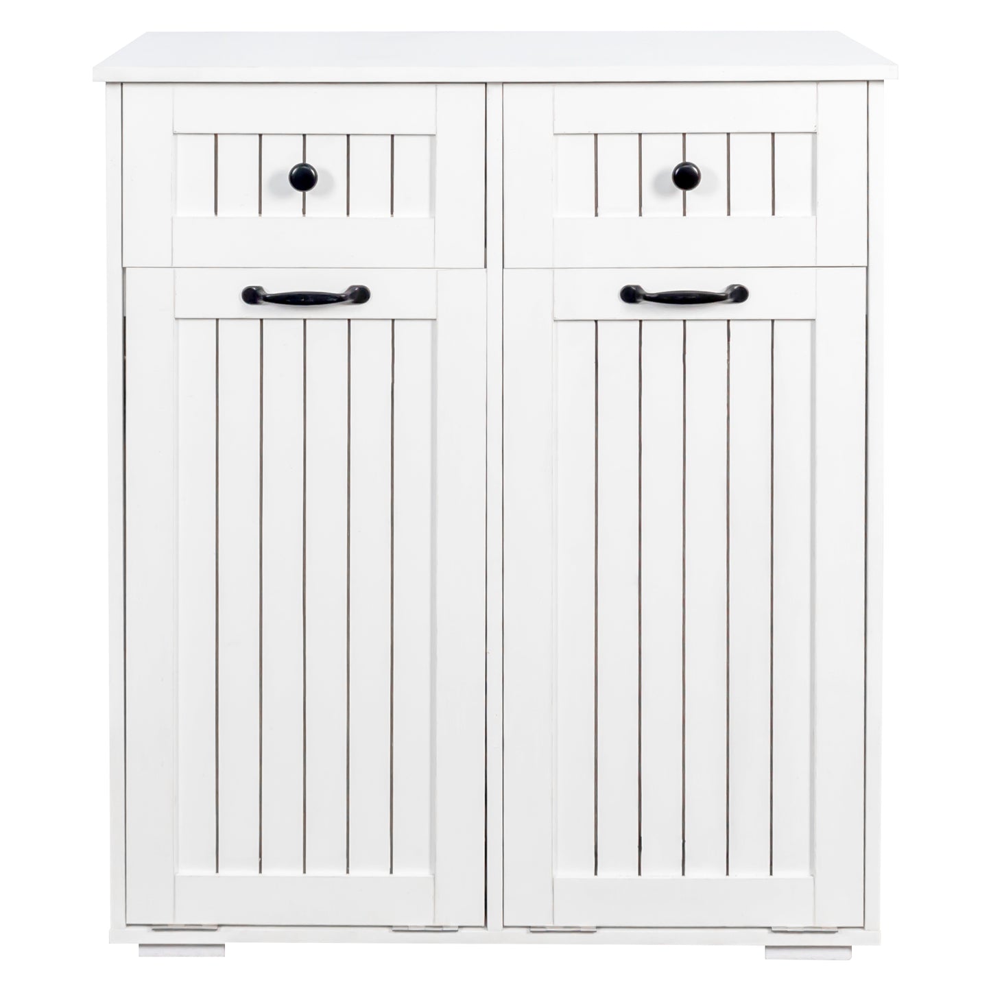 VIYET 35.8" White Laundry Cabinet - Particle Board+MDF, 2 Removable Baskets & 2 Light/Dark Sorting Drawers