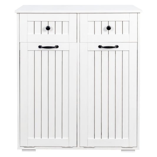 VIYET 35.8" White Laundry Cabinet - Particle Board+MDF, 2 Removable Baskets & 2 Light/Dark Sorting Drawers