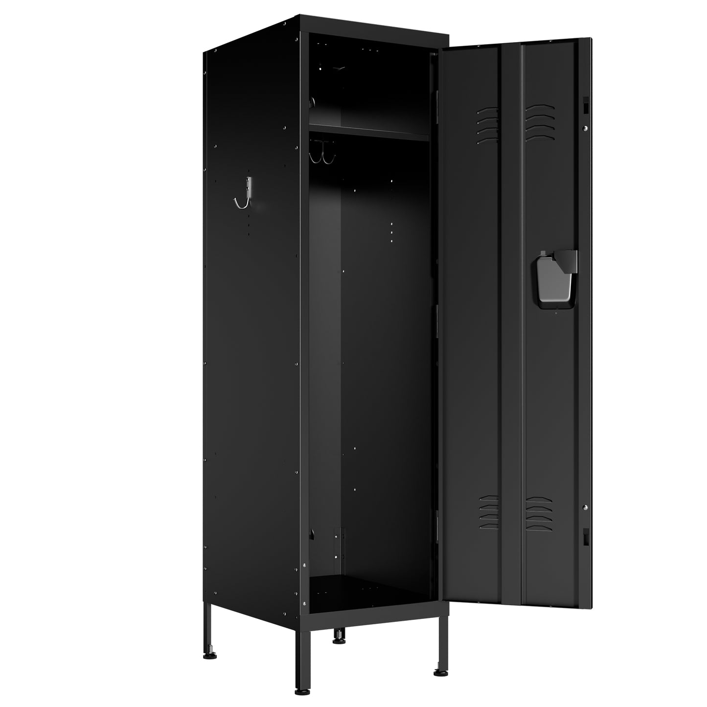 VIYET 55" Metal Wardrobe Cabinet, Narrow Steel Clothing Storage with Lock, Ventilated Door & Side Hooks, Bedroom Closet for Small Spaces, Black