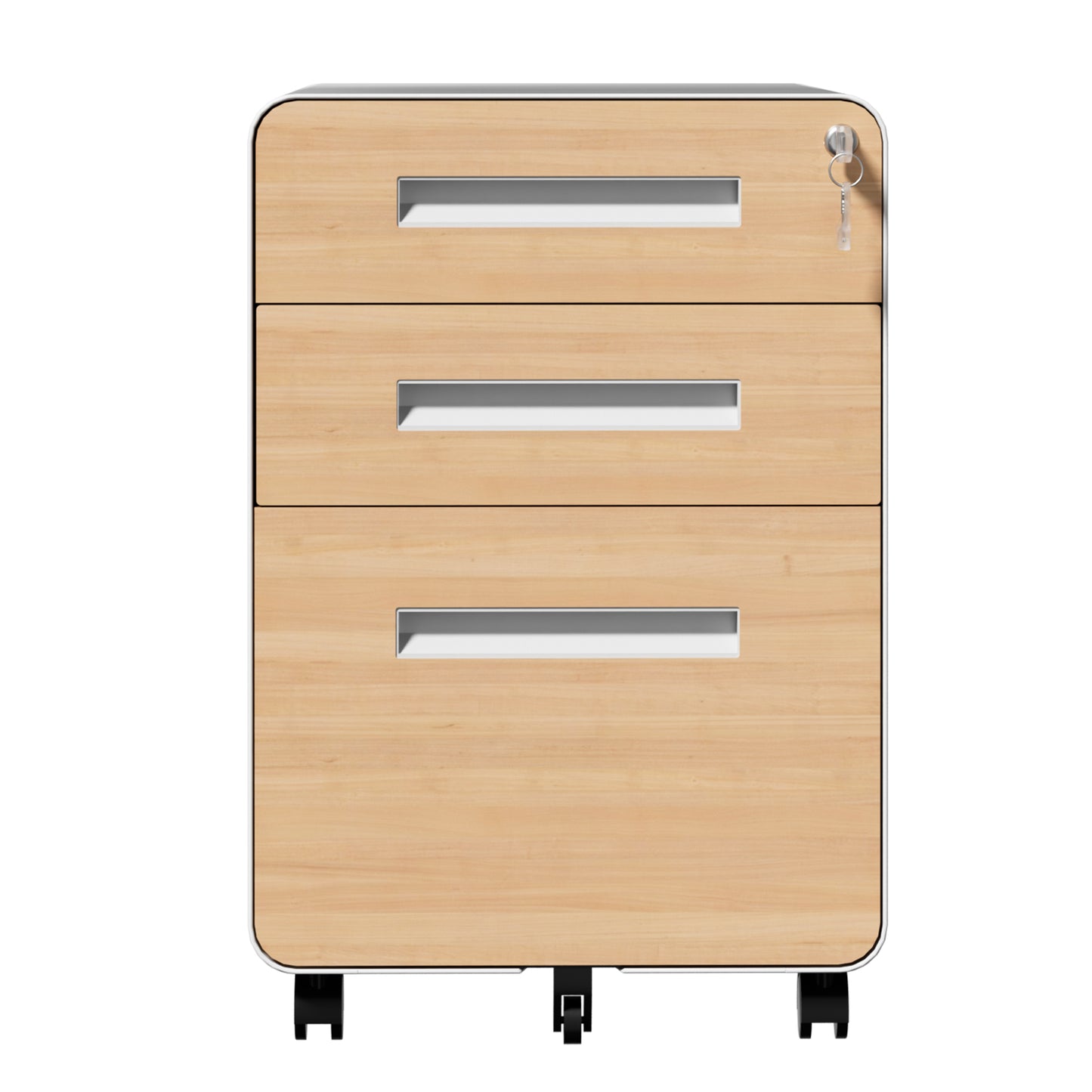 VIYET 3 Drawer Mobile File Cabinet with Lock, Wood Grain Metal Rolling Filing Cabinet on Wheels, Steel Office Storage Cabinet for Letter Legal Files