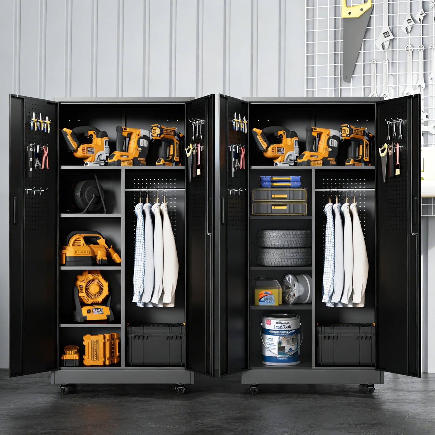 VIYET 71" Rolling Metal Storage Locker with Lockable Doors, Freestanding Steel Wardrobe Cabinet for Home Office School Gym