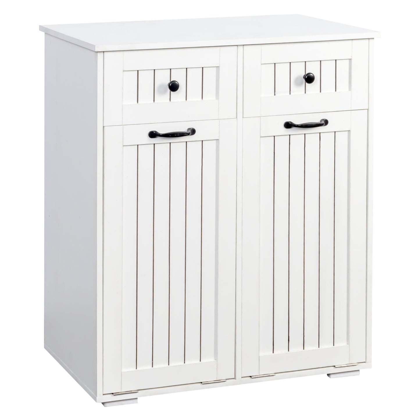VIYET 35.8" White Laundry Cabinet - Particle Board+MDF, 2 Removable Baskets & 2 Light/Dark Sorting Drawers