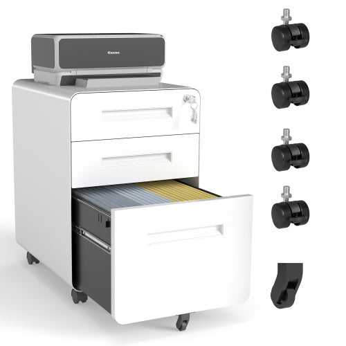 VIYET 23"H Mobile File Cabinet with Lock - All-Steel Fully Assembled, Anti-Tip Design & Locking Casters, Fits A4/Letter, for Home/Office (Black+White)