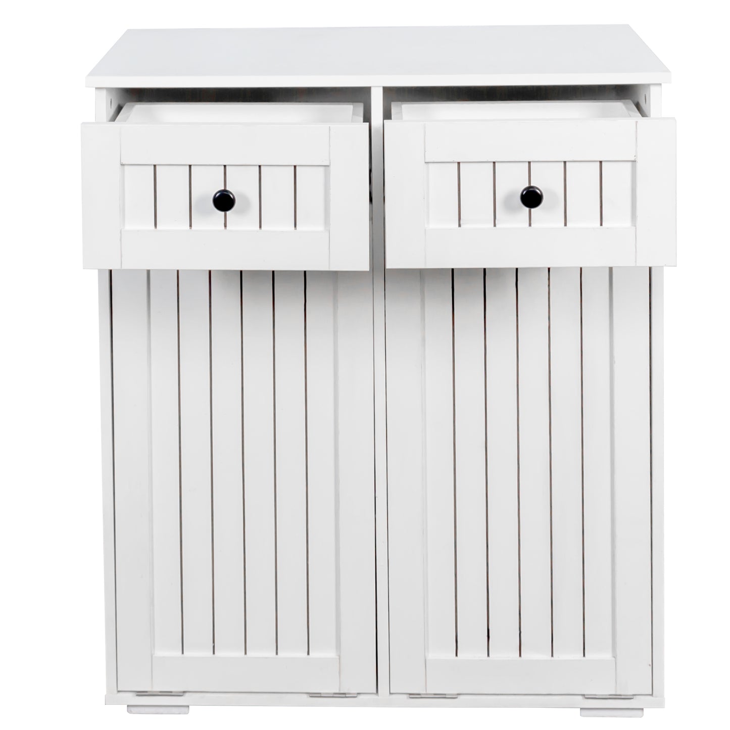 VIYET 35.8" White Laundry Cabinet - Particle Board+MDF, 2 Removable Baskets & 2 Light/Dark Sorting Drawers