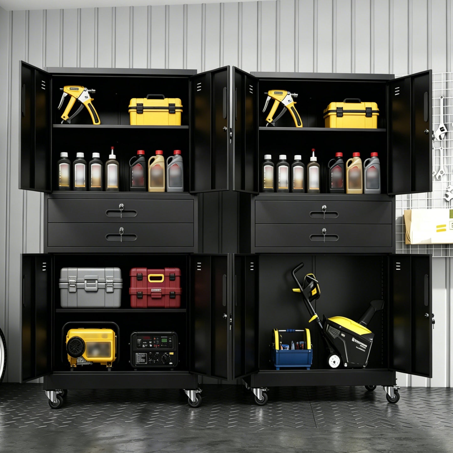 VIYET 71" Metal Garage Storage Cabinet with Drawers, Locking Doors, Pegboard, Wheels & Adjustable Shelves for Workshop Utility Room