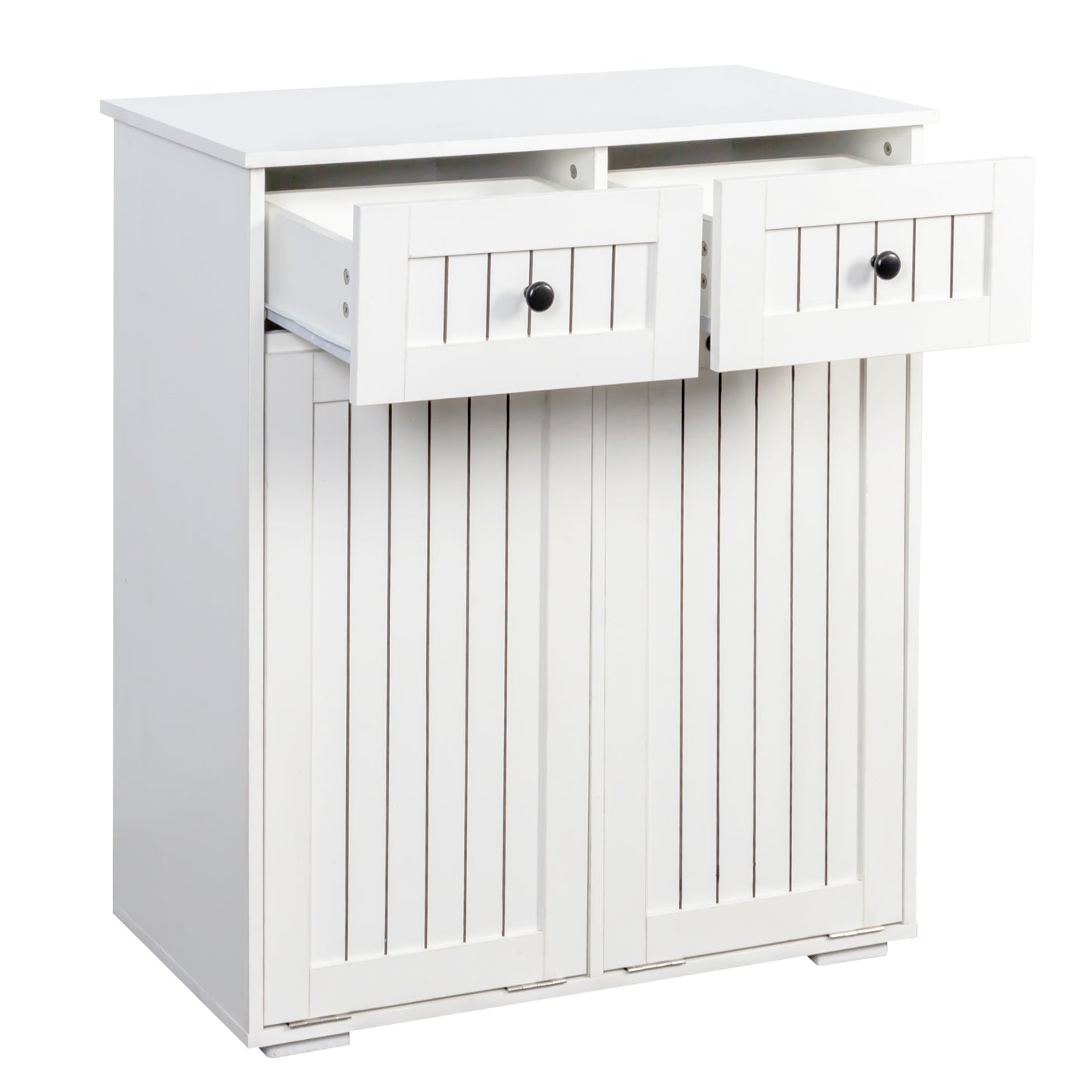 VIYET 35.8" White Laundry Cabinet - Particle Board+MDF, 2 Removable Baskets & 2 Light/Dark Sorting Drawers