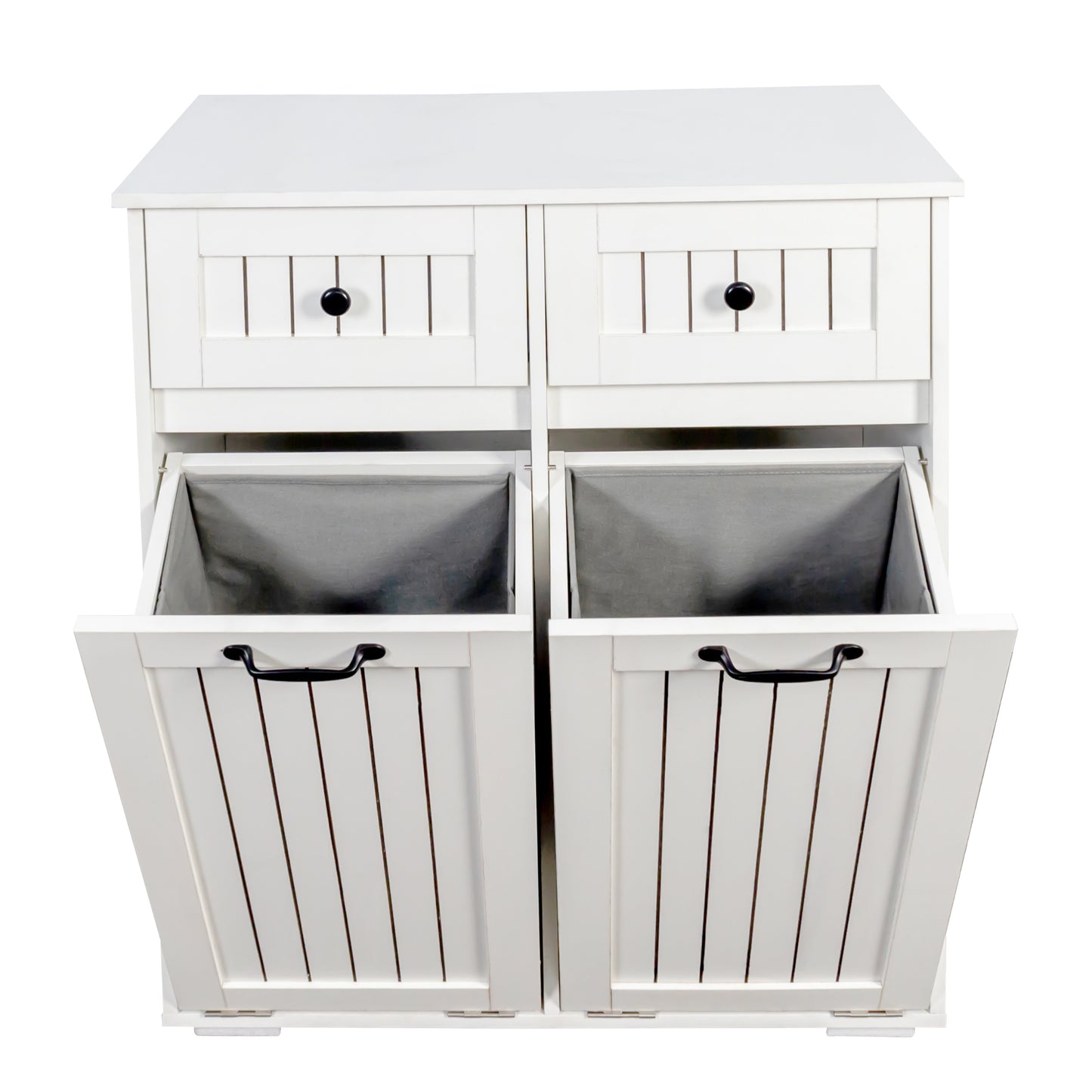 VIYET 35.8" White Laundry Cabinet - Particle Board+MDF, 2 Removable Baskets & 2 Light/Dark Sorting Drawers