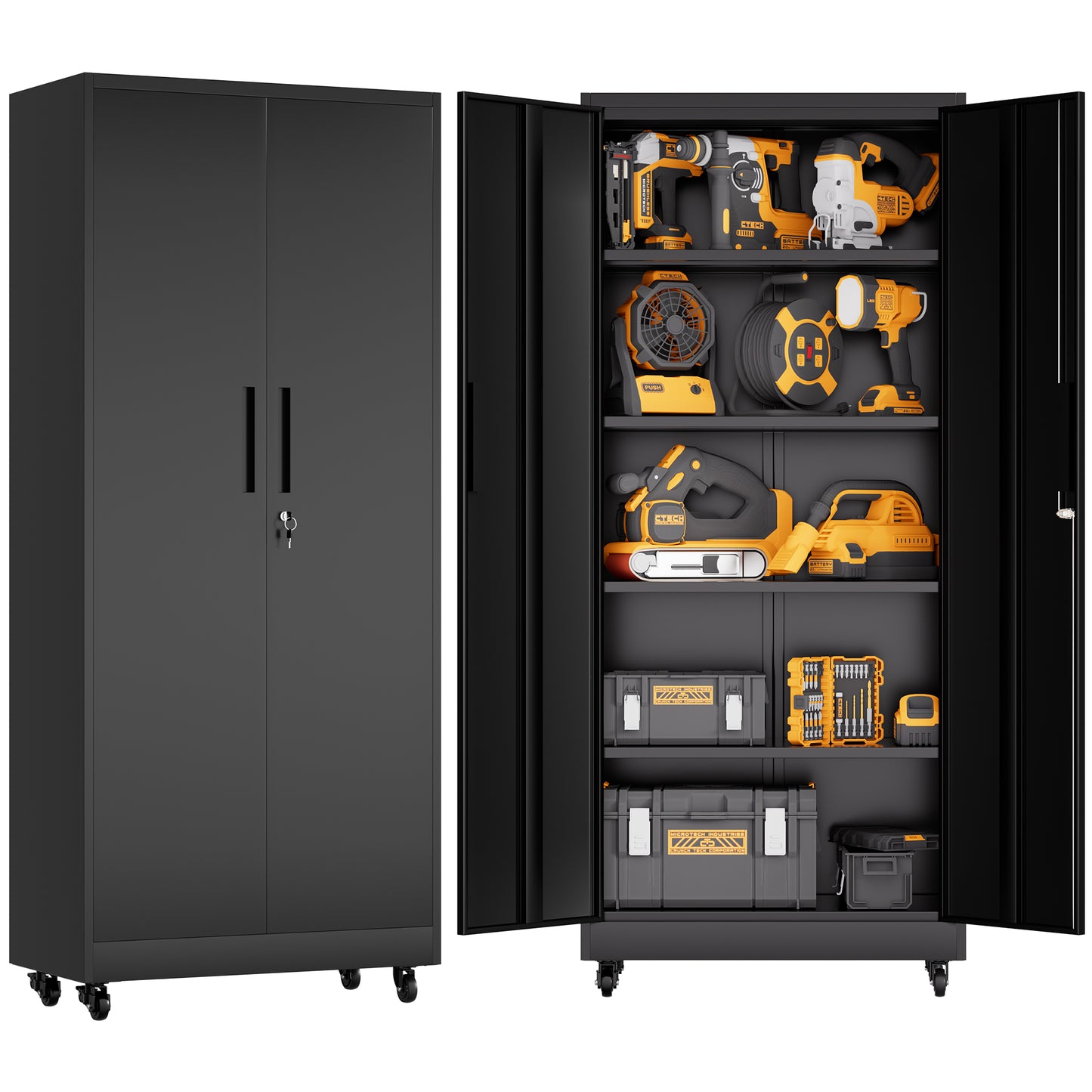 VIYET 71"H Rolling Garage Storage Cabinet,Heavy-Duty Metal Lockable Cabinet w/ 4 Adjustable Shelves (Mobile Tool Organizer for Workshop/Office)