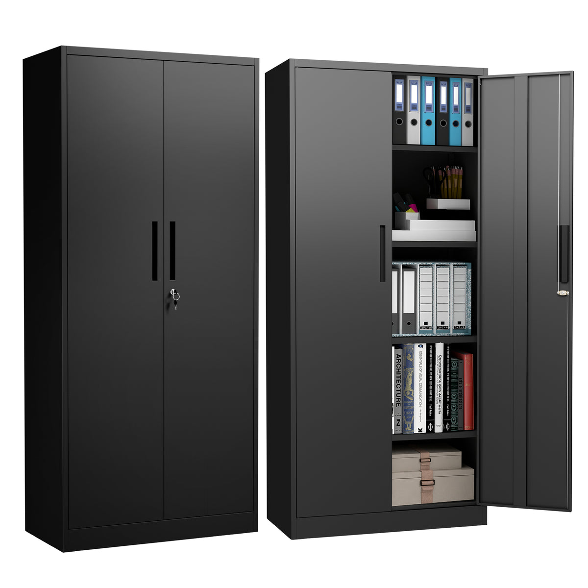 VIYET 71" Metal Storage Cabinet, Lockable Steel Utility Cabinet with 4 Adjustable Shelves, 180 Lbs per Shelf, Double Doors for Office & Pantry