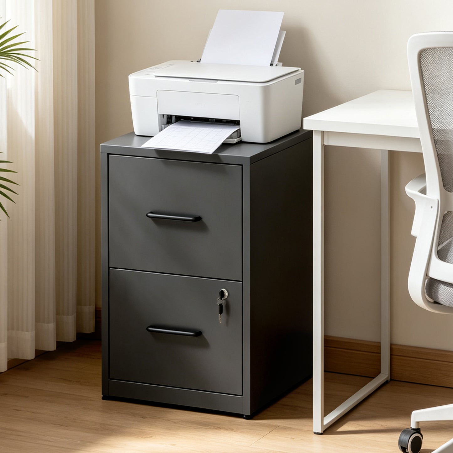 VIYET 2 Drawer Vertical File Cabinet with Lock, Metal Under Desk Filing Cabinet with Anti-Tip Kit, Adjustable Rails for Letter & Legal Files, Black Office Storage