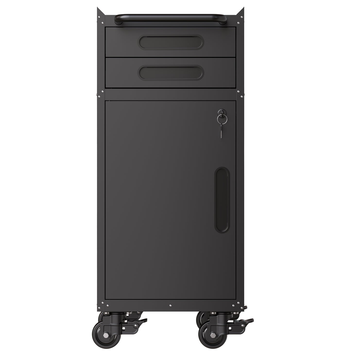 VIYET 34" Narrow Rolling Tool Cabinet - Slim 2-Drawer Space-Saving Storage with Lockable Door, Black