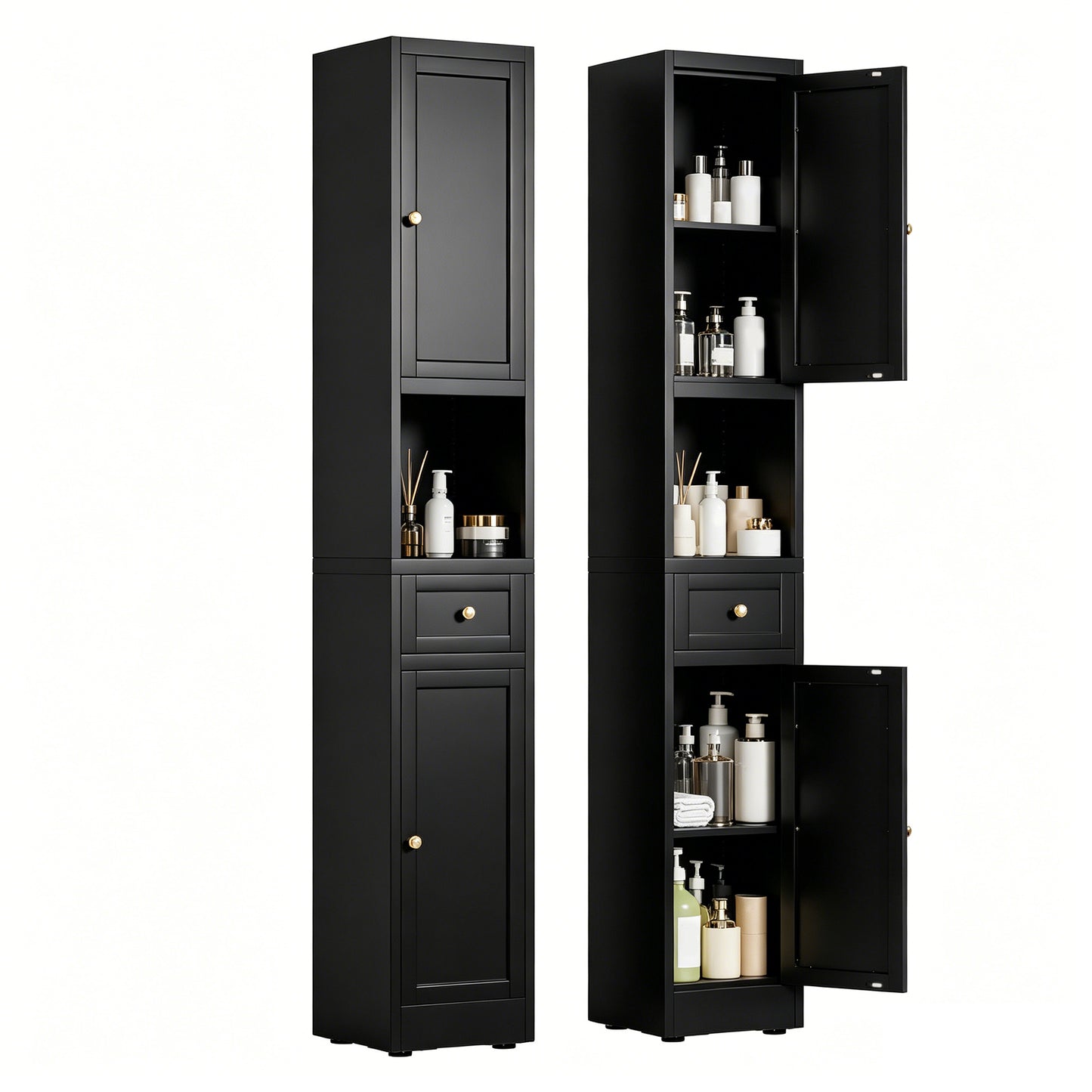 VIYET 71" Tall Black Bathroom Storage Cabinet, Slim Metal Storage Organizer with 2 Doors, Adjustable Shelves, Freestanding Cabinet