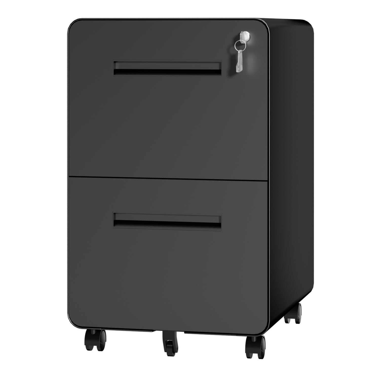 VIYET 2 Drawer Rolling File Cabinet, Black Metal Mobile Filing Cabinet with Lock, Steel Office Storage Cabinet for Letter Legal Files, Home Office Organizer