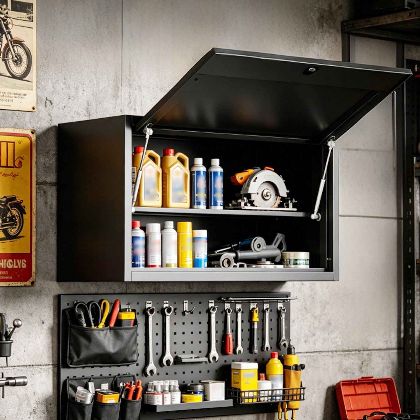 VIYET 30" Wall Mounted Metal Storage Cabinet with Lock, Heavy Duty Steel Garage Wall Cabinet with Adjustable Shelf
