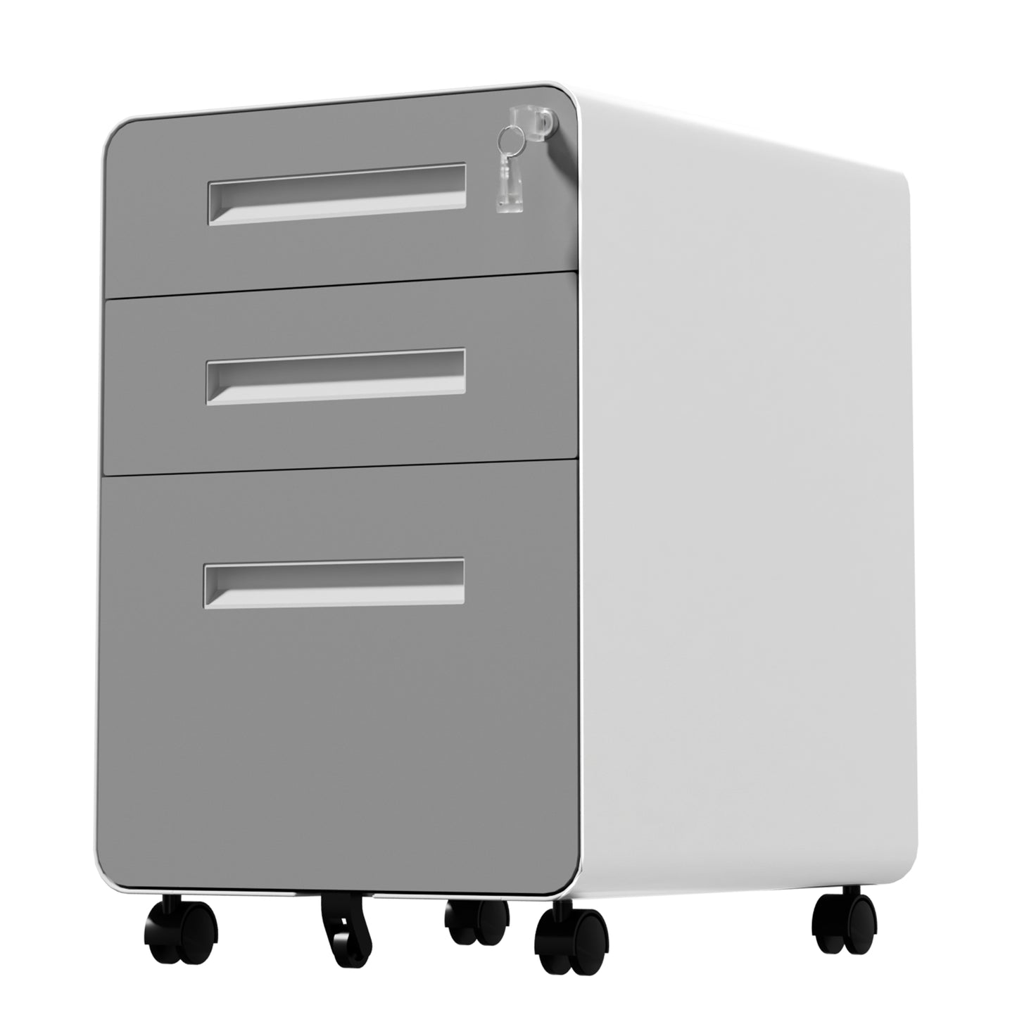 VIYET 3 Drawer Mobile File Cabinet, Gray Metal Rolling Filing Cabinet with Lock, Steel Office Storage Cabinet on Wheels for Letter Legal Files, Home Office Organizer